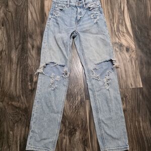 American Eagle Outfitters Light Wash High-Rise Distressed Jeans